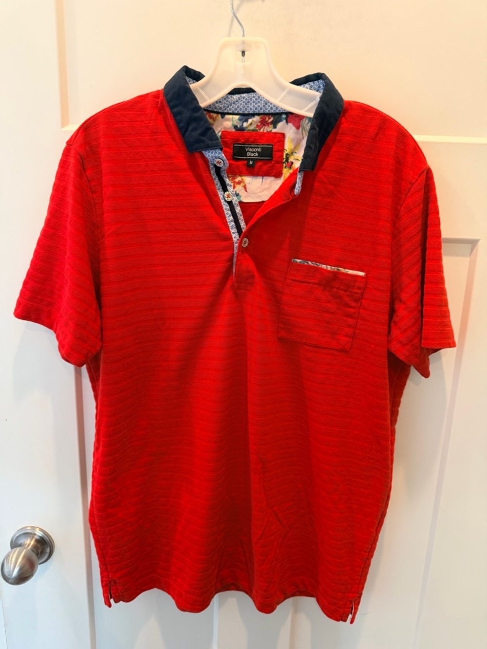 Visconti Black Red Polo Shirt Mens Medium Textured Short Sleeve Contrast Collar